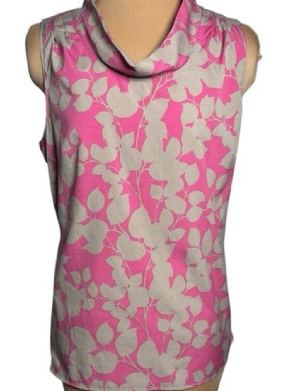 Banana Republic Pink Gray Floral Cowl Neck Sleeveless Blouse Size Large